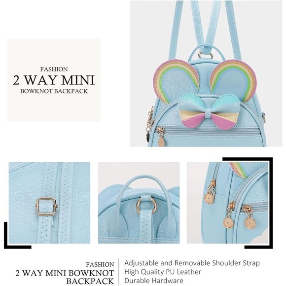 Bowknot Polka Dot Mini Backpack And Convertible Shoulder Bag Purse for Women - Picture 3 of 7